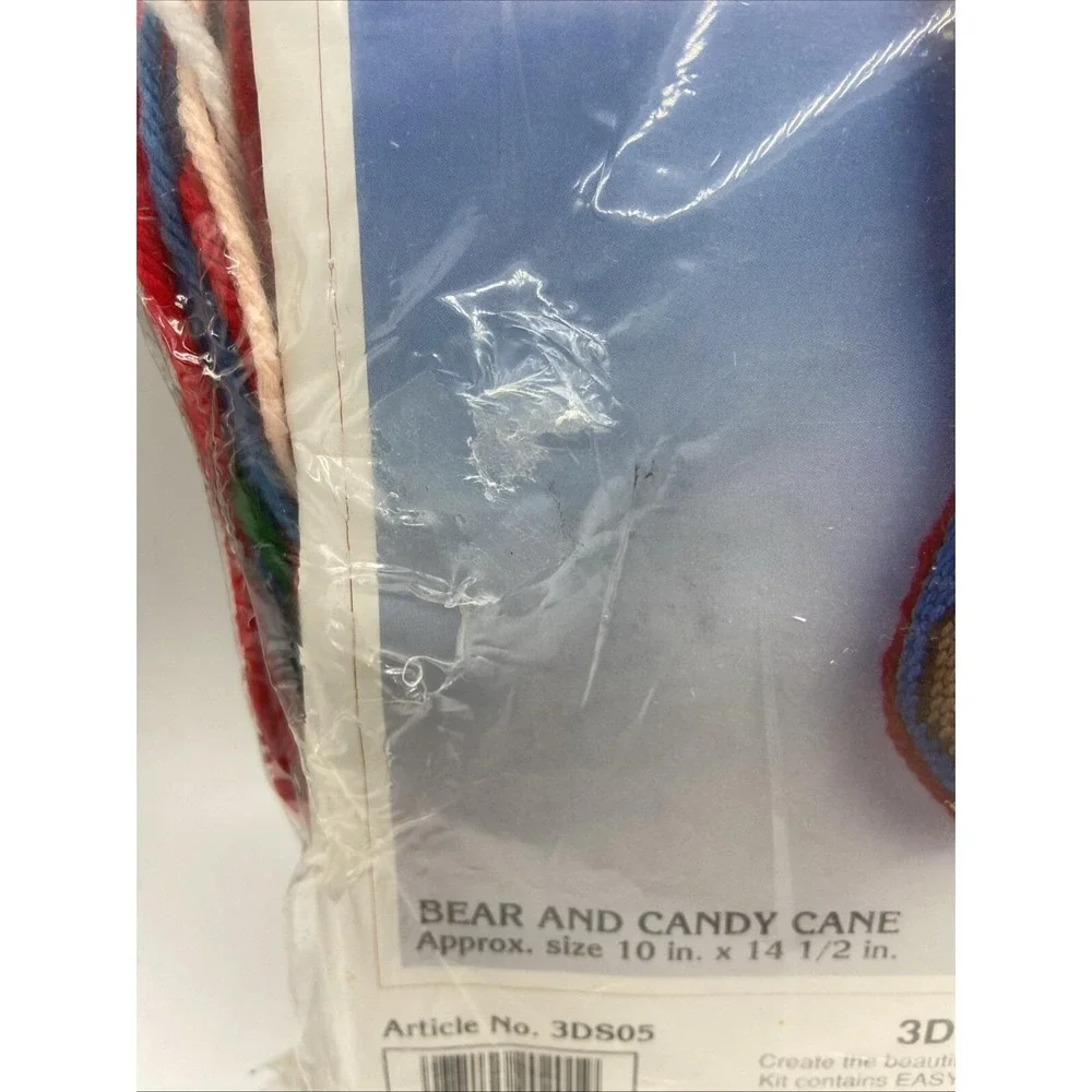 Vintage National Yarn Crafts 3D Needlry Christmas Stocking Kit Bear Candy Cane